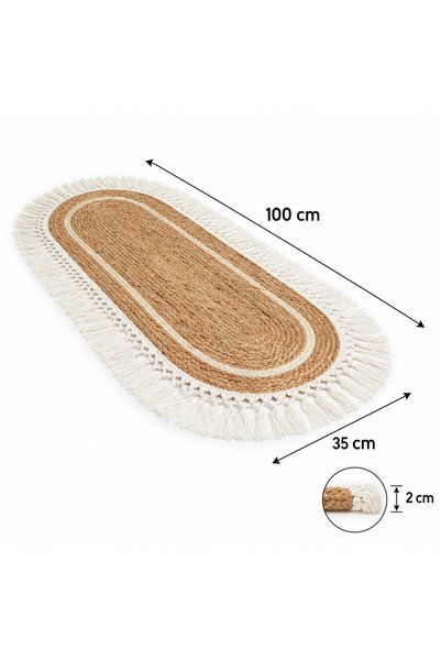 Generic Brand Oval Natural Jute Rug with White Tassel Fringe, Hand Woven Boho...