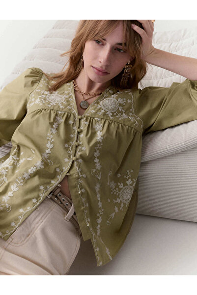 Marks & Spencer Saf Pamuk İşlemeli Bluz