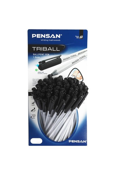 Pensan قلم حبر جاف تريبول أسود 60 قطعة