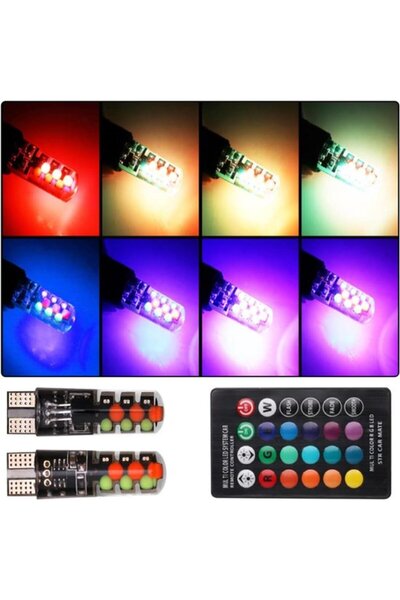 Morvena Picks O lumină auto LED RGB T10 cu telecomandă, cu multiple moduri de...