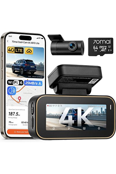 70MAİ A810 Lite 4K Dash Cam Front and Rear Car Dash Cam Compatible with 4G LT...