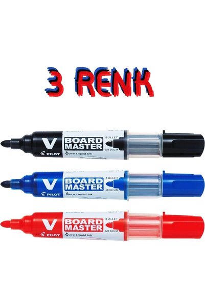 Pilot V-Board Master 3 Lü Yazı Tahtası Kalemi Kırmızı-Mavi-Siyah 6 mm 3 Lü Uç Kalınlığı Uzun Ömürlü