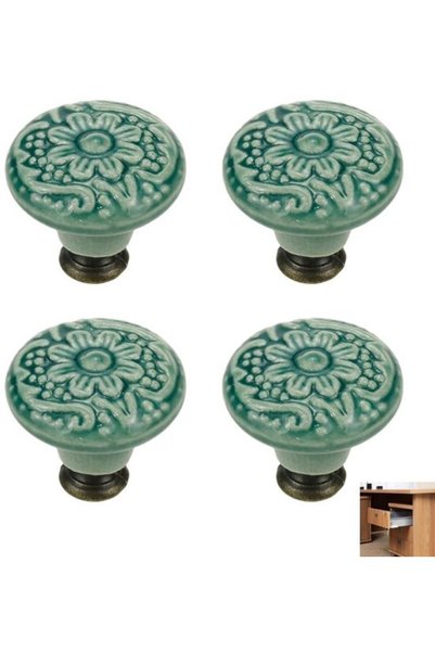 Morvena Picks Set de 4 butoane ceramice vintage verzi, 34x33 mm, pentru serta...