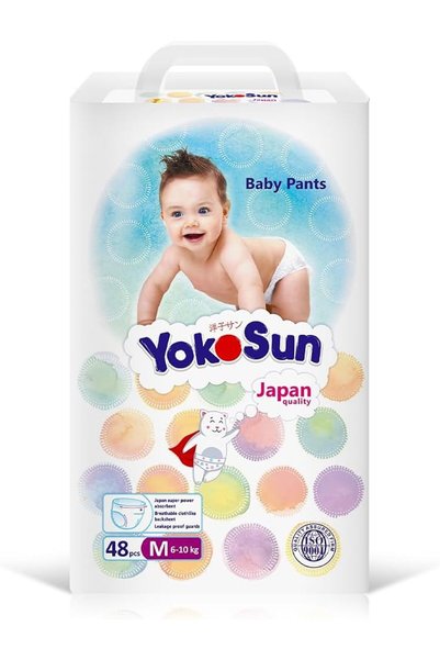 YokoSun Baby Diaper Pants, Size 3 / M (6-10 kg), 48 pcs – Ultra-Soft, Hypoall...