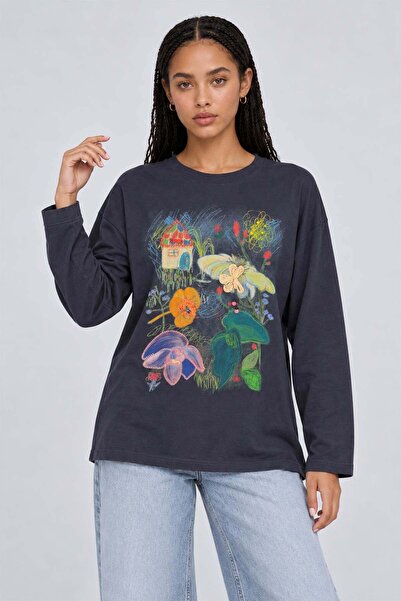 Levidor Patterned low shoulder sweatshirt indigo