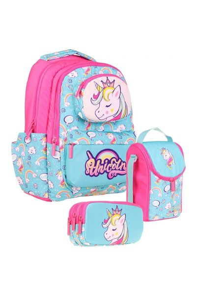 Generic Brand Set de ghiozdane 3D în formă de unicorn pentru fete Kaukko Kids...