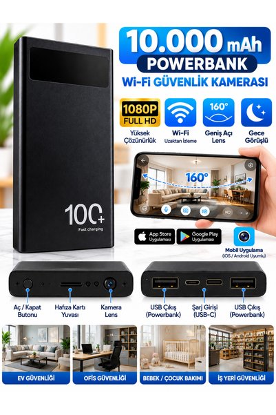 SICAK TAKİP Powerbank Wi-Fi Güvenlik Kamerası 10000 mAh 1080P Gece Görüşlü