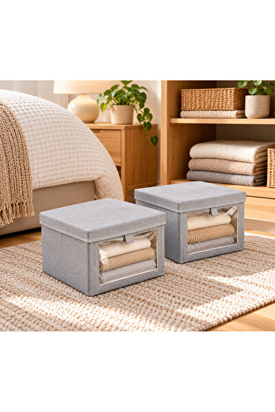 N.zone 2Pcs Foldable Fabric Storage Box with Lid and Clear Front Window, Orga...