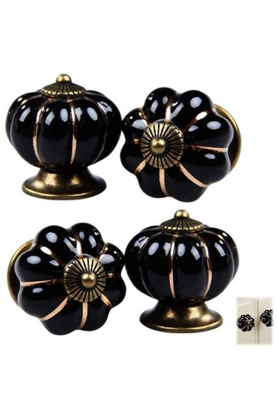Morvena Picks Set de 8 mânere de sertar din ceramică neagră, în formă de dovl...