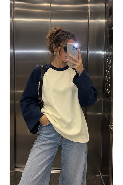 moda paketi Kadın Oversize Reglan Kol Bisiklet Yaka Uzun Kollu Basic Sweatshirt