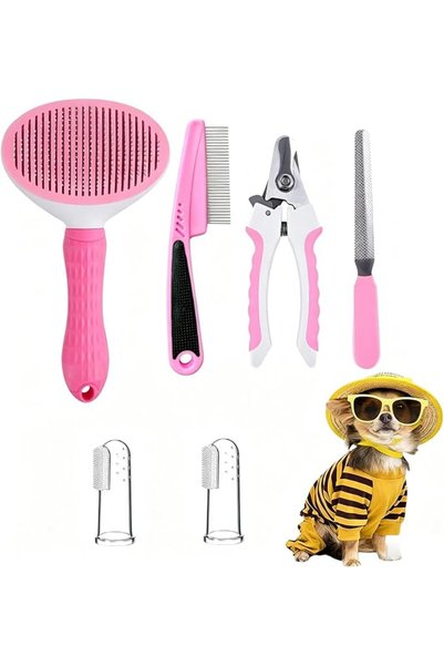 HQstrap Pet Grooming Kit 7 in 1 Self Cleaning Brush & Nail Clipper for Dogs Cats