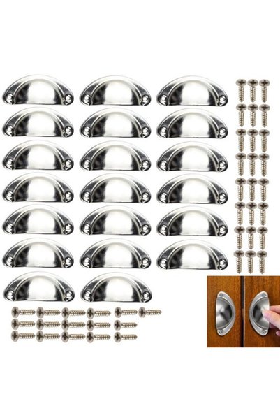 Morvena Picks Set de 20 de mânere argintii din metal pentru dulapuri de bucăt...