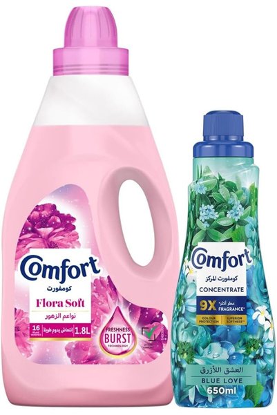 COMFORTBANYO منعم أقمشة كومفورت ديليت، فلورا سوفت وبلو لوف، 1.8 لتر + 650 مل