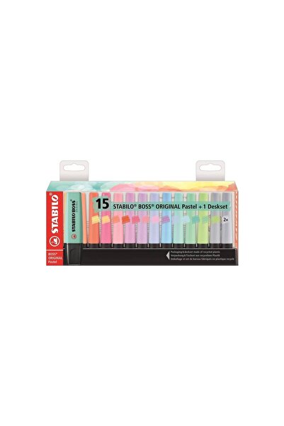 Stabilo Boss Original 15'li Pastel Renk Masaüstü Fosforlu Kalem Seti – Yumuşak ve Canlı Tonlar