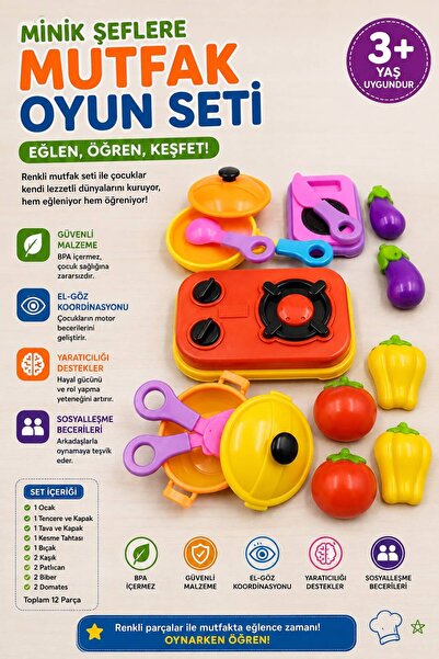 Brother Toys 12 Parça Mutfak Seti Ocak Tencere Tava Bıçak Patlıcan Domates Biber