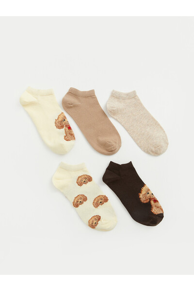 LC Waikiki Rmz Gi̇yi̇m Farkiyla Dog Embroidered Women's 5-Piece Booties Socks...