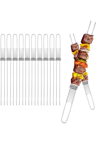 Morvena Picks Set de 10 frigărui de grătar din oțel inoxidabil, plate, cu dou...