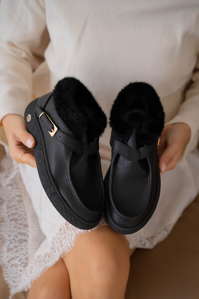 selin shoes Γυναικείες μπότες Pevra με χοντρή σόλα, αγκράφα και γούνα - ΜΑΥΡΟ...
