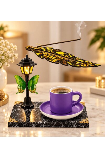 MEGA KANYON Purple Coffee Cup and Wooden Incense Burner Gift Set with Led Str...