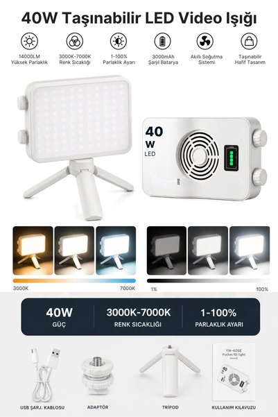 Buffer ®   40W Portable Led Video Light, Cri 95+ 3000-7000K Adjustable Camera...