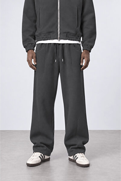 Respire Men's Pocket Detailed Panda Baggy Sweatpants Smoked