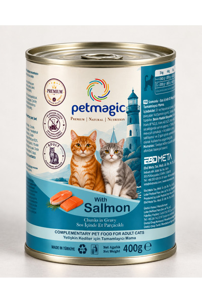 Somonlu Yaş Kedi Maması 400 Gr – Yetişkin Kediler İçin Soslu Et Parçacıklı Konserve Mama