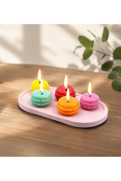 MEGA KANYON Pink Mug and Set of 5 Scented Colorful Macaron Candles with Led Street Lights