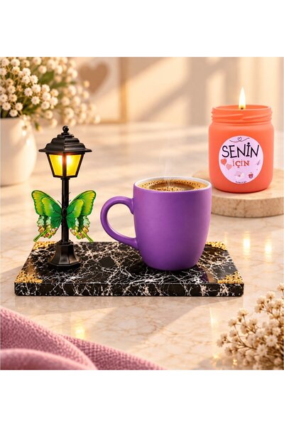 MEGA KANYON Purple Mug with Led Street Light and Scented Candle with Black Ma...