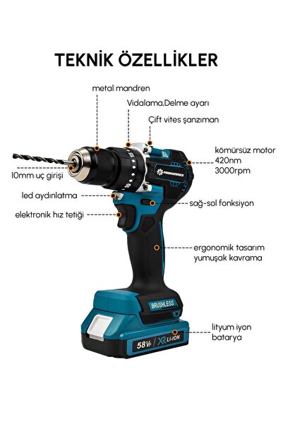 PH251 Kömürsüz Şarjlı Matkap Vidalama Seti 58Vf 5Ah Çift Akülü 84 Parça