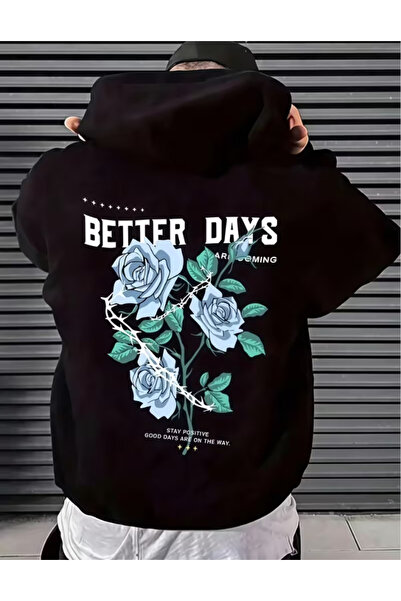 one button سويت شيرت بقلنسوة فاخر مطبوع عليه Better Days Rose من الخلف للجنسي...