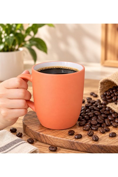 hediye arıları Orange Mug with Street Lamp Design and Scented Candle with Black Marble Base
