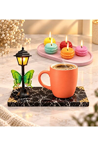 MEGA KANYON Orange Mug and Set of 5 Scented Colorful Macaron Candles with Led...