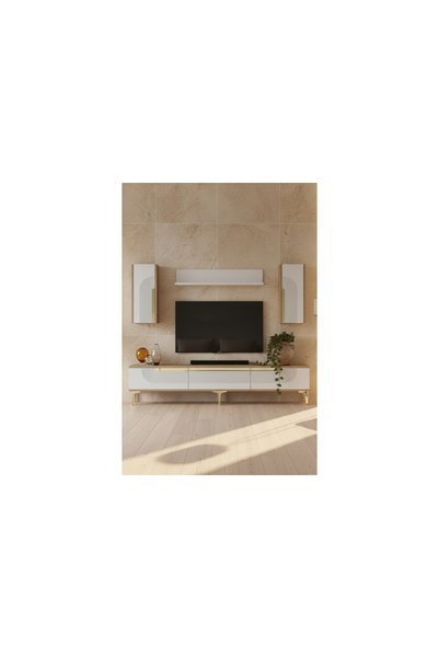 Vivense MEYRA TV ÜNİTESİ, SAFİRMEŞE BEYAZ GOLD, 180 CM, TVR1803DBG