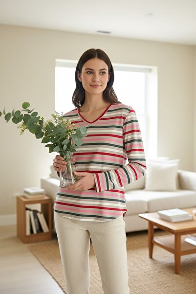 RANDOM Mânecă lungă pentru femei din material subțire cu decolteu în V tricou