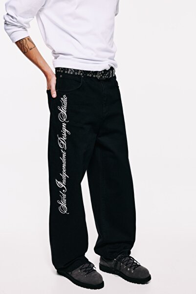 Pull & Bear Grafik baskılı baggy relaxed fit jean