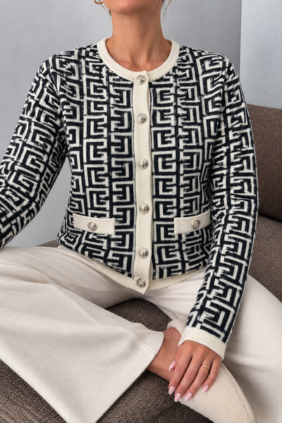 MAG STORES Women's Soft Yarn Detailed Jacket with Soft Button Detail