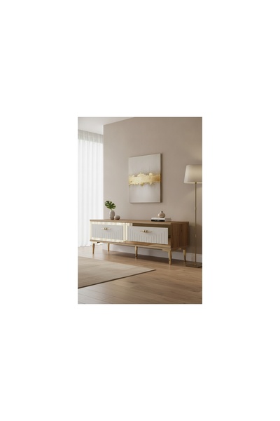 Vivense TUNA TV SEHPASI, SAFİRMEŞE BEYAZ GOLD, 120 CM, TSA1204DBG
