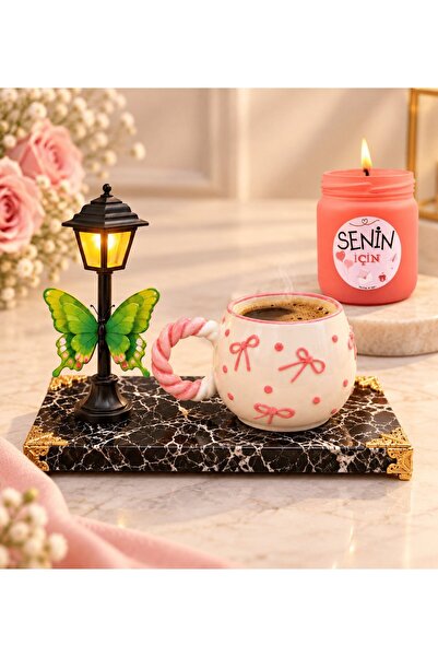 MEGA KANYON Decorative Pink Bow Mug, Street Lamp, and Scented Glass Candle Se...