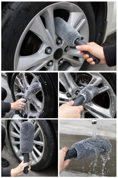 Buffer ® Mikrofiber Jant Temizleme Fırçası Yumuşak Çizmez Saplı Araba Motosiklet Lastik Yıkama Bakım
