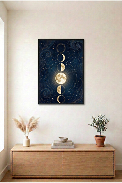 huhuli Επιτραπέζιο έργο τέχνης Moon Phases με μαύρο ξύλινο πλαίσιο MDF - Διακ...