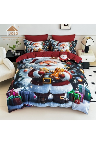 JOJO HOME 🎄 Lenjerie de Pat cu Elastic 6 Piese Craciun Rosu | Mos Craciun & ...