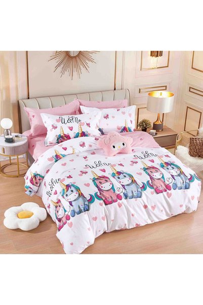 JOJO HOME Lenjerie de pat cu elastic, tesatura tip finet, pat 2 persoane, 6 p...