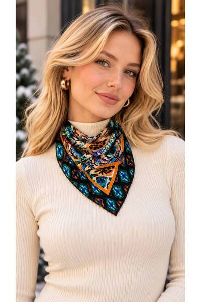 MARBERRY Flr27-18 Saffron Pleated Women's Scarf 50X50 cm