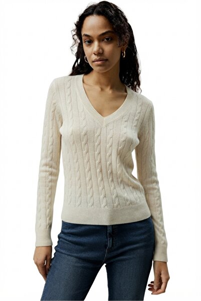 youknitwear you Rio V Yaka %100 PamukKadın Kazak