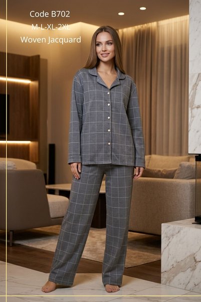big mama Women's Luxury Jacquard Woven Winter Thick Pajama Set - Comfortable ...