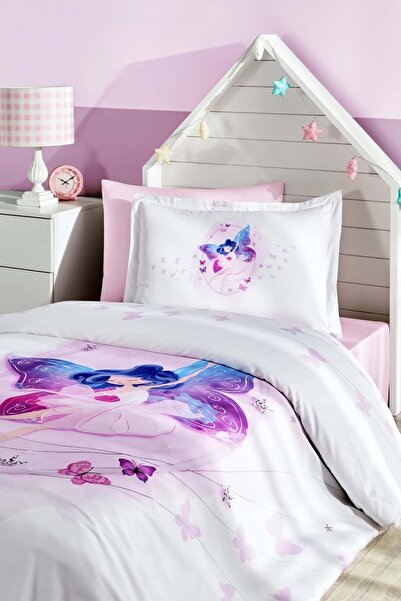 Özdilek Ranforce -Fairies Lila- Single Child Duvet Cover Set with Elastic Sheets