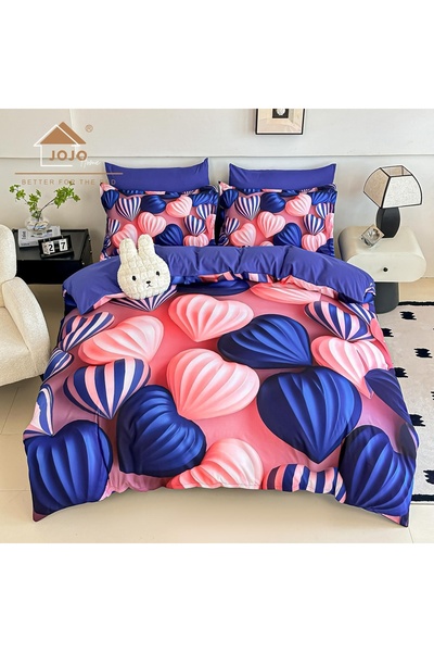 JOJO HOME Lenjerie de pat dublu din finet 5D Blue Shells – Roz Coral si Albas...