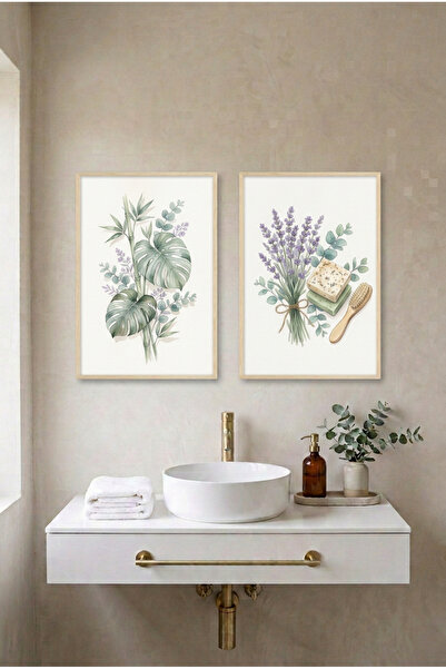 huhuli 2-Piece Monstera and Lavender Wooden Framed Mdf Painting Set - Spa and...