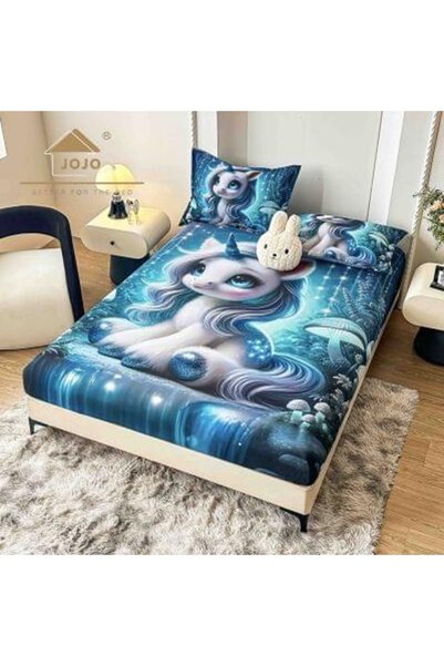 JOJO HOME Husa de pat Finet 5D albastra cu unicorn fantasy + 2 fete de perna |