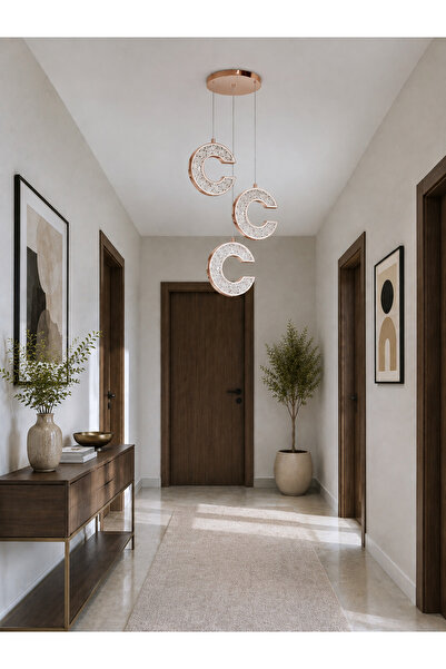 best power ثريا معلقة كريستالية بتصميم قمر هلالي ثلاثي 6168-3 - إضاءة LED 16 ...